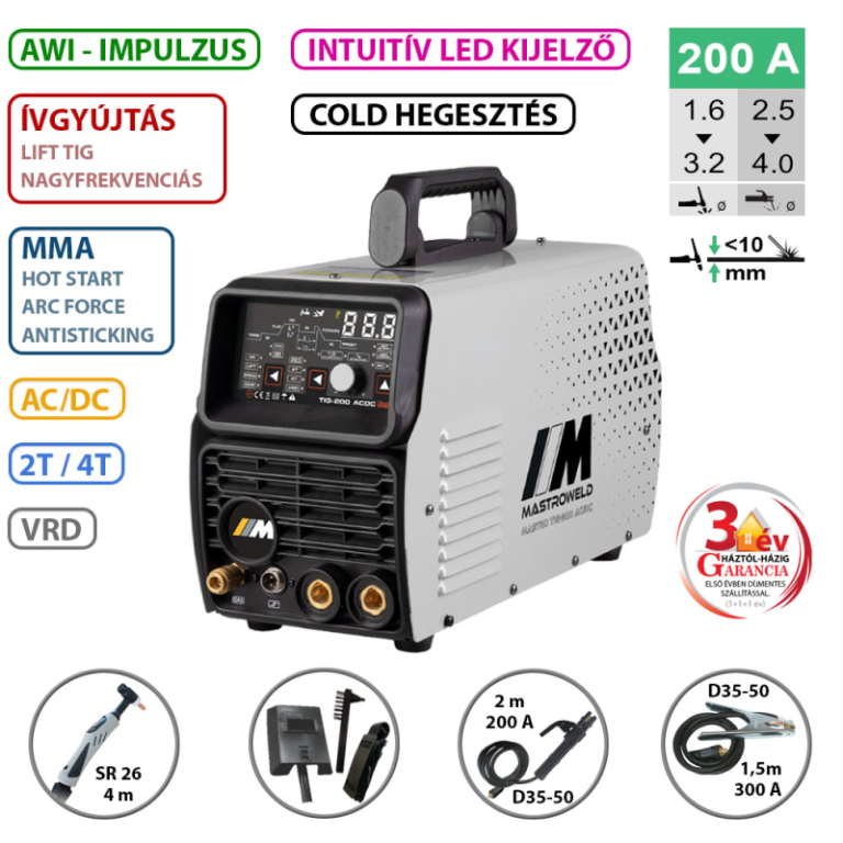 MASTRO TIG-200 AC/DC LED hegesztő inverter